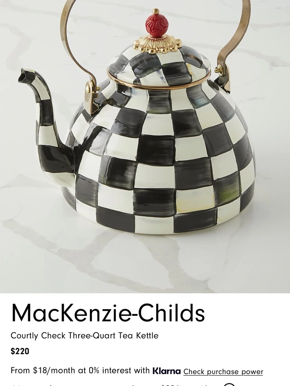 MacKenzie-Childs Courtly Check Three-Quart Tea Kettle